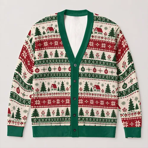 Christmas Trees, Snowflakes and Holiday Fair Isle Motifs for Festive Winter Celebrations All-over Print Knitted Cardigan
