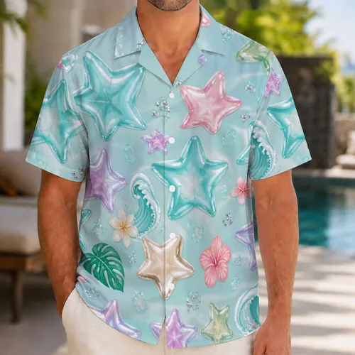 Pastel Chrome Jelly Stars for Dreamy Beach Holidays and Playful Coastal Home Style Hawaiian Shirt