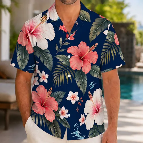 Pink Hibiscus Plumeria Blooms for Family Beach Vacations and Island Getaways Together Hawaiian Shirt