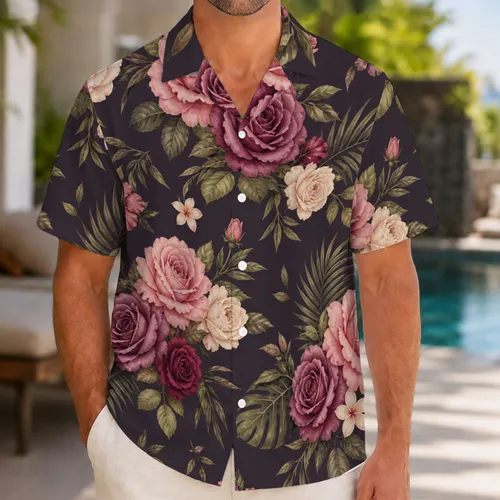 Vintage Rose Couple Resort Style For Romantic Beach Getaways And Anniversaries Together Hawaiian Shirt