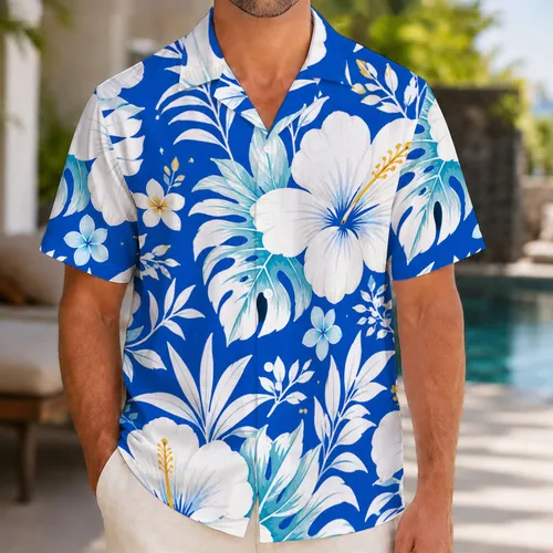Blue Hibiscus Floral Getaway Style for Beach Days and Resort Escapes for Couples Hawaiian Shirt