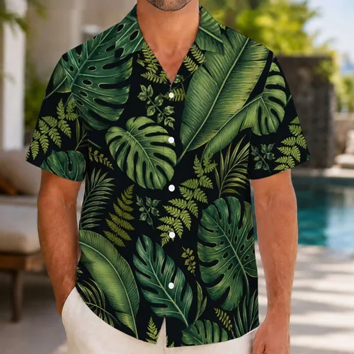 Black Tropical Leaf Family Matching Vacation Style for Mom, Dad, and Kids Travel Hawaiian Shirt