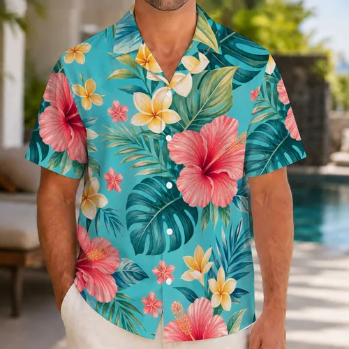 Pink Hibiscus Family Matching Outfits for Tropical Vacations, Beach Trips and Cruises Hawaiian Shirt