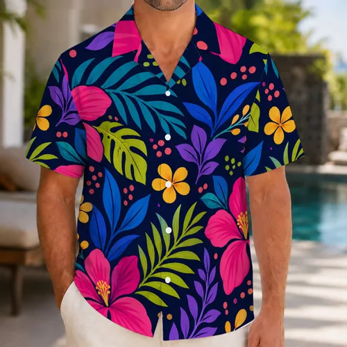 Colorful Tropical Floral Matching Set for Beach Vacations and Resort Getaways for Couples Hawaiian Shirt