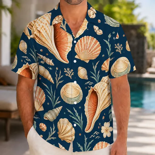 Seashell Conch Coastal Matching Outfit For Couples Beach Island Vacation Getaways Hawaiian Shirt