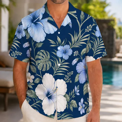 Navy Hibiscus Couple Floral Motif for Golf Holidays, Vacations, and Resort Wear Together Hawaiian Shirt