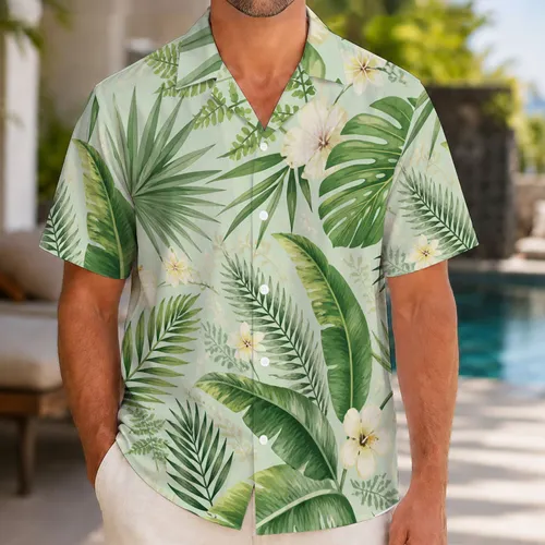 Tropical Leaf Family Vacation Matching Outfits for Mom, Dad, and Kids Summer Trips and Cruises Hawaiian Shirt