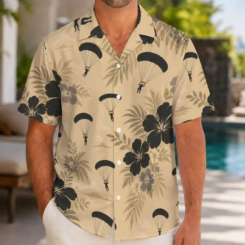 Skydiver Parachutes and Hibiscus for Island Adventures, Beach Vacations, and Travel Hawaiian Shirt