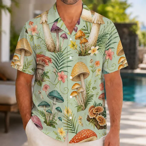 Colorful Mushroom Fungi Botanical Vacation Gift for Nature Lovers and Beach Days Hawaiian Shirt