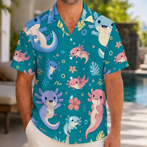 Cute Axolotl Island Friends For Beach Vacations And Summer Adventures Gift For Kids Hawaiian Shirt