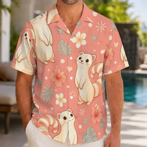 Striped-Tailed Woodland Ferret Gift For Summer Vacation, Cute Animal Lover Style Hawaiian Shirt