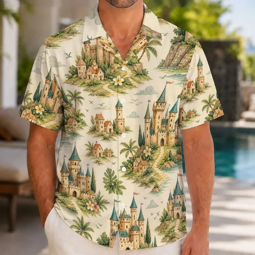 Whimsical Medieval Castle Kingdom for Fantasy Travel and Dungeons & Dragons Fans Hawaiian Shirt