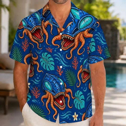 Tropical Alien Tentacle Heads for Sci-Fi Island Vacations and Cosmic Beach Escapes Hawaiian Shirt