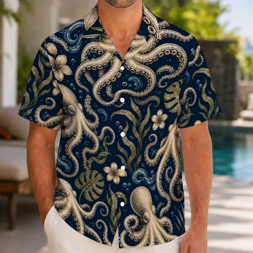 Vintage Octopus Tentacles For Coastal Getaways And Nautical Summer Style Hawaiian Shirt