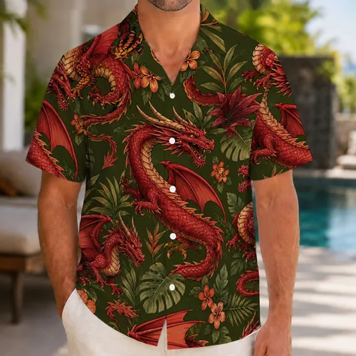 Red Dragon Adventure Gift for Fantasy Fans, Resort Travel, Summer Getaways and Holidays Hawaiian Shirt
