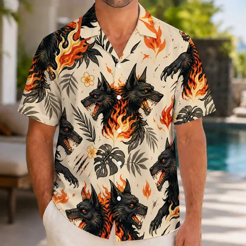 Twin Hellhound Flames for Fantasy Nights, Gaming Events, and Roleplaying Adventurers Hawaiian Shirt