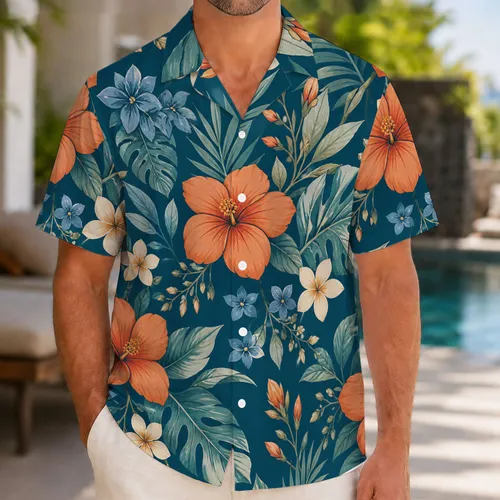 Teal Coral Floral Garden for Relaxed Beach Vacations and Tropical Resort Getaways Hawaiian Shirt