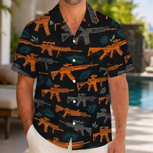 Orange Rifle Aloha Theme for Patriotic Beach Trips and Outdoor Weekend Adventures Hawaiian Shirt