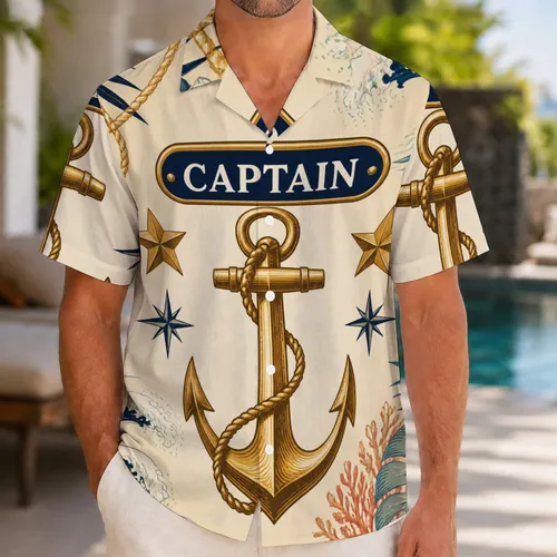 Nautical Captain Anchor Stars for Coastal Vacations and Summer Resort Style for Men Hawaiian Shirt