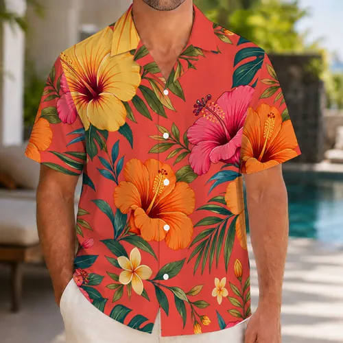Tropical Hibiscus Couple Look for Beach Vacations and Resort Getaways, Women and Men Hawaiian Shirt