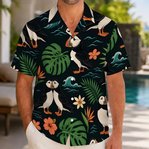 Puffin Couple Tropical Beach Style For Island Vacations And Matching Family Getaways Hawaiian Shirt