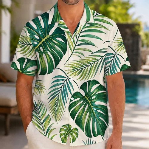 Tropical Monstera Palm Leaves For Beach Holidays, Resort Getaways And Summer Travel For Men Hawaiian Shirt