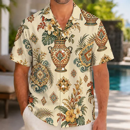 Persian-Inspired Vase Medallions for Resort Evenings and Artful City Escapes for Men Hawaiian Shirt