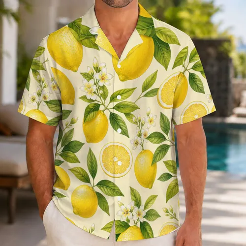 Lemon Citrus Botanical Resort Outfit For Couples Matching Summer Vacation Beach Travel Hawaiian Shirt
