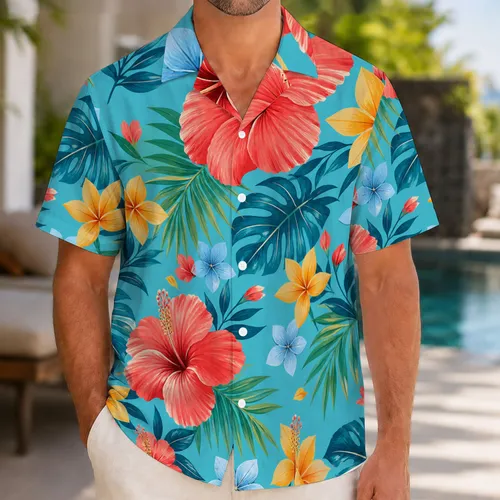 Tropical Hibiscus Flowers for Coordinated Beach Vacation Style, Couples and Resorts Hawaiian Shirt