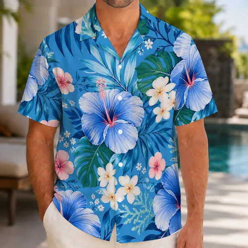 Blue Hibiscus Family Beach Vacation Matching Floral Look for Women, Men, Boys, and Girls Hawaiian Shirt