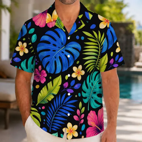 Colorful Tropical Leaves And Flowers For Poolside Vacations And Couples’ Getaways Hawaiian Shirt