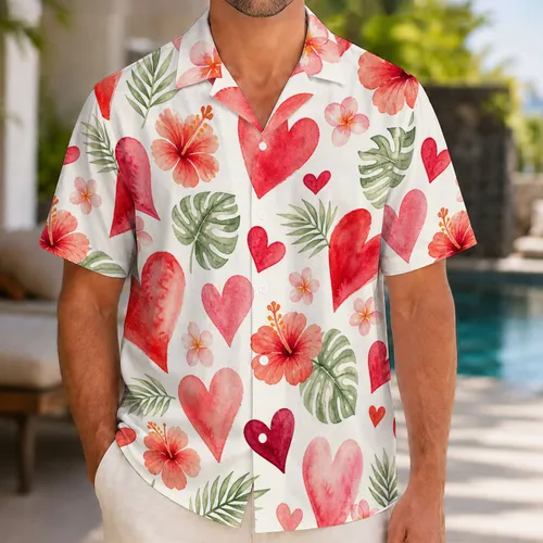 Watercolor Heart Island Blooms for Romantic Beach Days and Sunny Resort Getaways Hawaiian Shirt