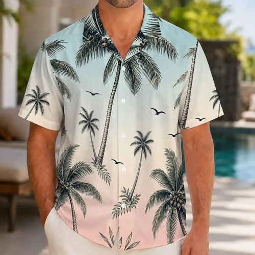 Palm Trees and Flying Birds for Island Getaways and Relaxed Summer Vacations for Men Hawaiian Shirt