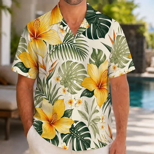 Tropical Palm Leaves And Golden Flowers For Beach Holidays And Relaxed Resort Getaways Hawaiian Shirt
