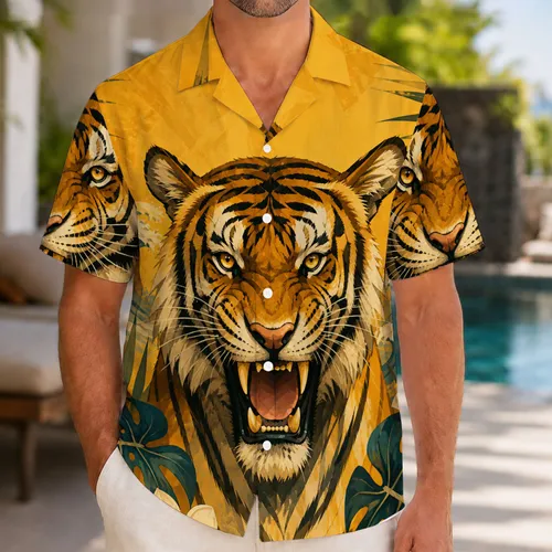 Roaring Bengal Tiger Jungle Face for Beach Parties and Bold Streetwear Style for Men Hawaiian Shirt