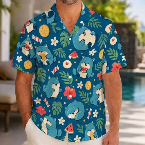 Sleepy Teal Forest Sprites and Picnic Treats for Sunny Island Getaways and Fans Hawaiian Shirt