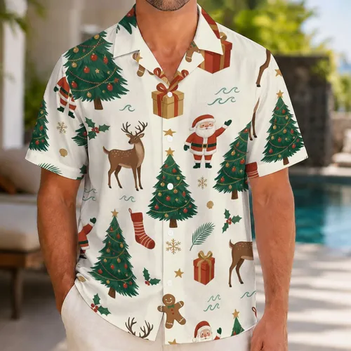 Santa Christmas Trees Reindeer Holiday Cheer For Tropical Gatherings And Beach Escapes Hawaiian Shirt