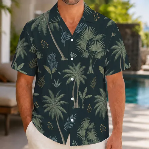 Tropical Palm Canopy Retreat for Resort Vacations and Island Weekends, Men’s Style Hawaiian Shirt