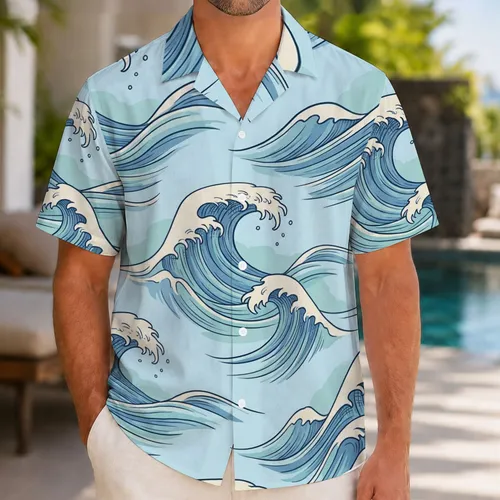 Blue Ukiyo-E Ocean Waves for Coastal Getaways, Beach Days, And Relaxed Island Weekends Hawaiian Shirt