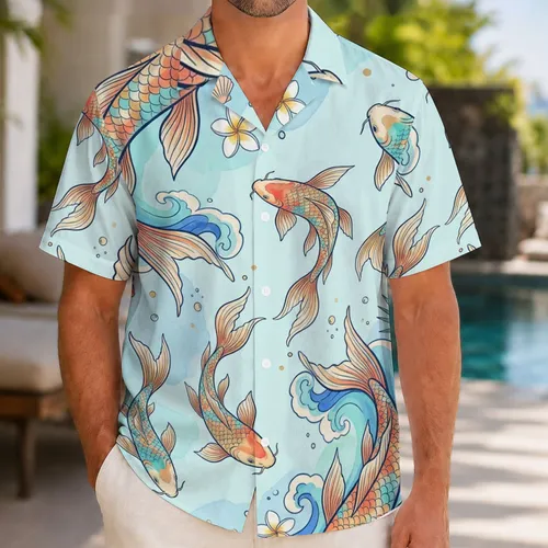 Colorful Koi Fish and Ocean Waves for Beach Getaways and Resort Days Hawaiian Shirt