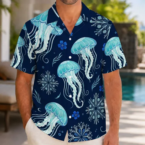 Blue Jellyfish Ocean Motifs for Coastal Vacations, Beach Escapes, and Resort Days Hawaiian Shirt