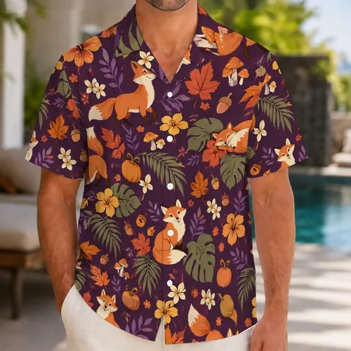 Autumn Foxes and Forest Flowers for Cozy Fall Beach Escapes and Nature Lovers Gift Hawaiian Shirt