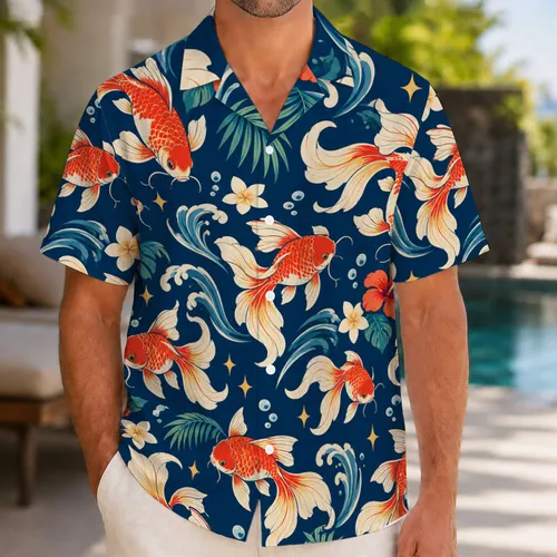 Tropical Goldfish Motifs for Sunny Beach Getaways and Relaxed Summer Vacations Hawaiian Shirt