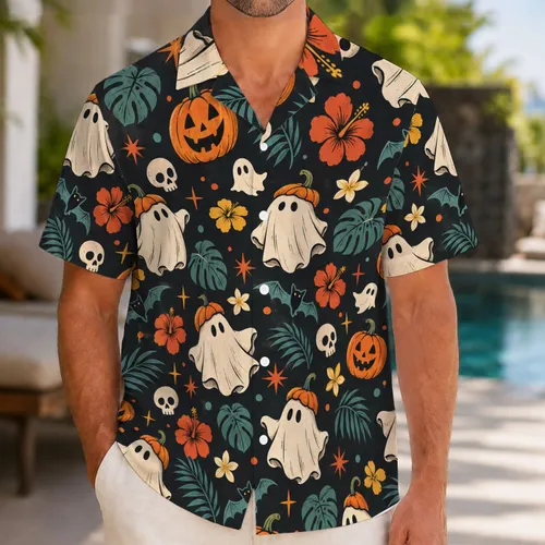 Cute Pumpkin Ghosts And Spooky Halloween Icons For Kawaii Beach Vacation Fans Hawaiian Shirt
