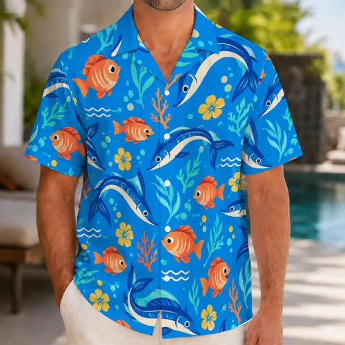 Orange Koi And Blue Sea Serpent Fish For Summer Island Getaways And Sunny Beach Days Hawaiian Shirt
