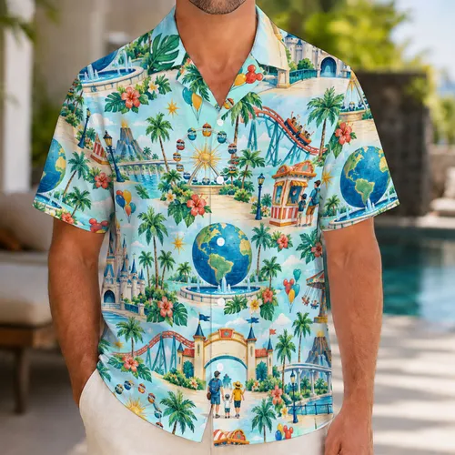 Whimsical Theme Park Landmarks For Family Summer Getaways And Vacation Adventures Hawaiian Shirt