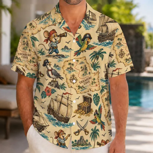 Vintage Treasure Maps and Pirate Ships for Seaside Holidays and Family Island Adventures Hawaiian Shirt