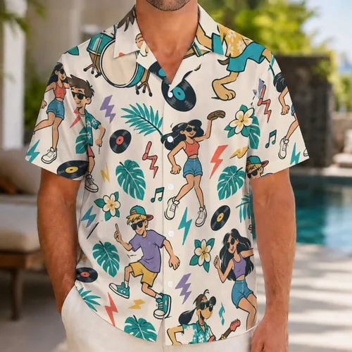 Retro Cartoon Dance Party With Tropical Music Vibes For Summer Beach Getaways Hawaiian Shirt