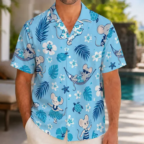 Cheerful Cartoon Sea Friends and Tropical Blooms for Relaxed Sunny Island Getaways Hawaiian Shirt