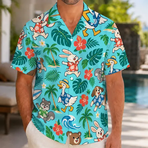 Playful Island Animal Friends for Family Beach Vacations and Sunny Summer Getaways Hawaiian Shirt